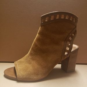 Cognac/Tan/Camel Suede Peeptoe Ankle Boot, size 10